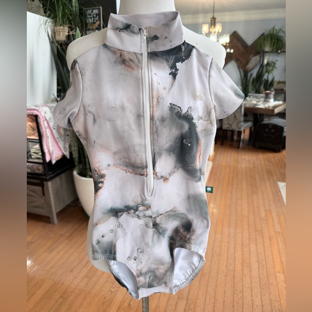 Marble Print Short Sleeve Leotard